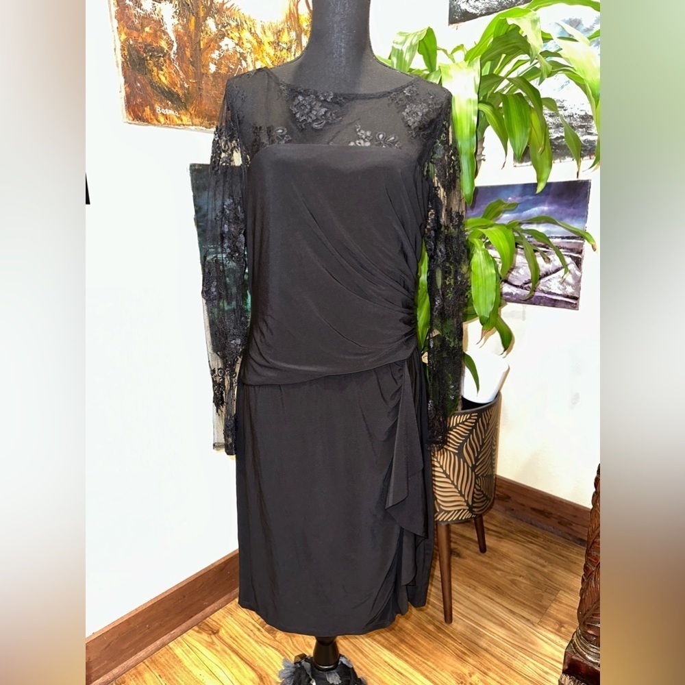 American Living Black Lace Shoulder Midi Dress Size M